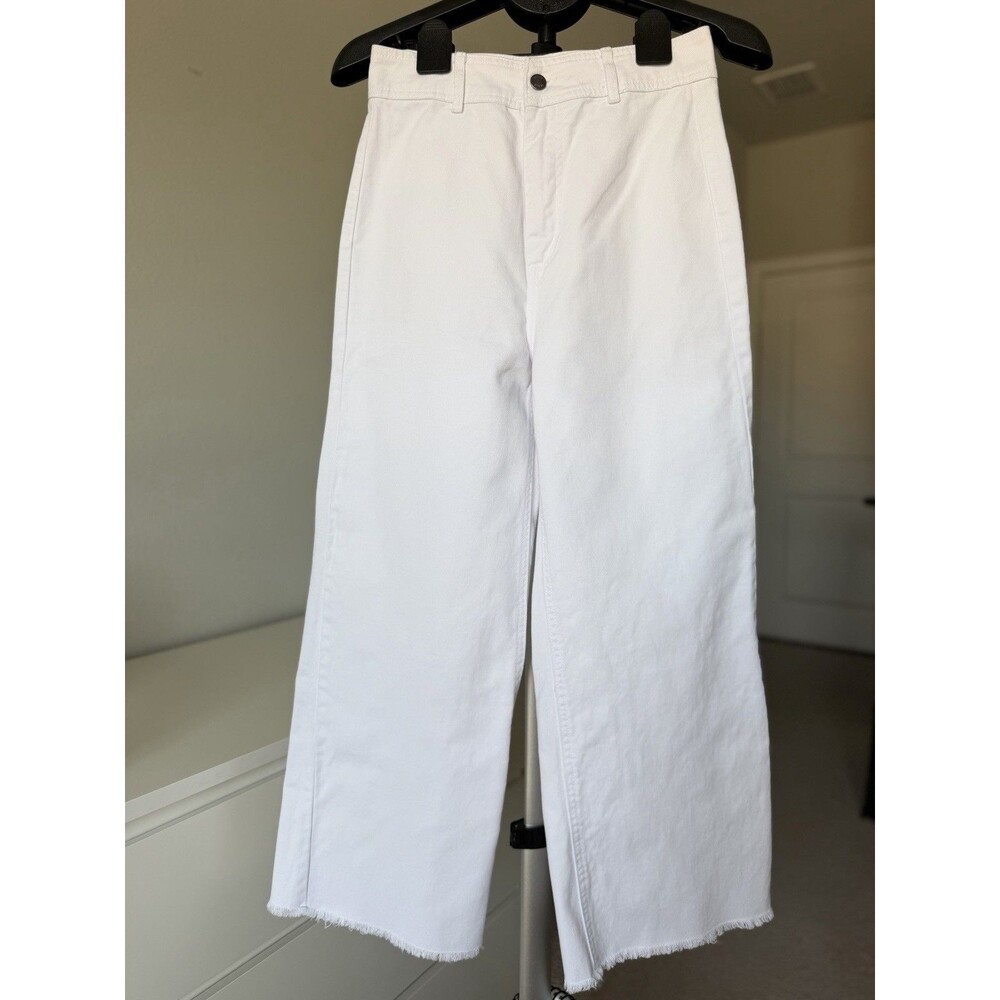 Venus White Wide Leg Crop Jeans Size 6 Raw Hem High Rise Denim Women’s Cotton